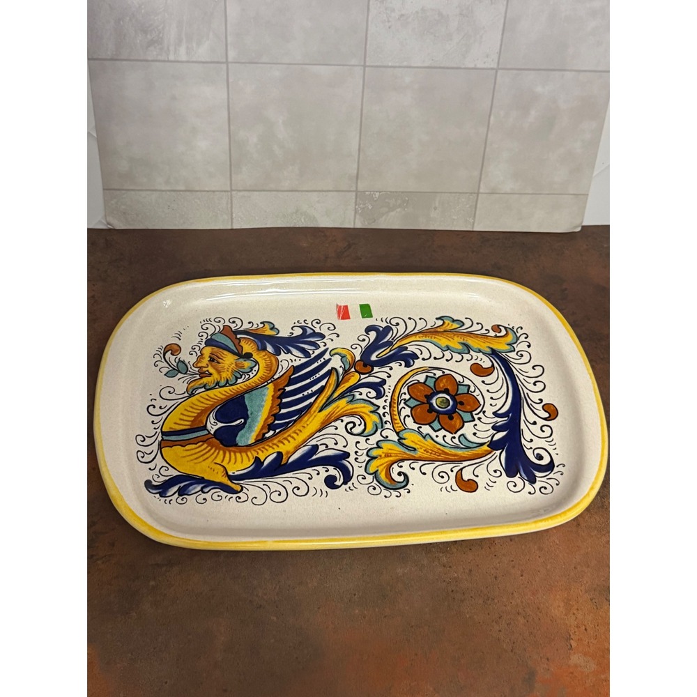 Deruta Ceramiche Italy Raffaellesco Dragon Ceramic Serving Tray Platter 10in